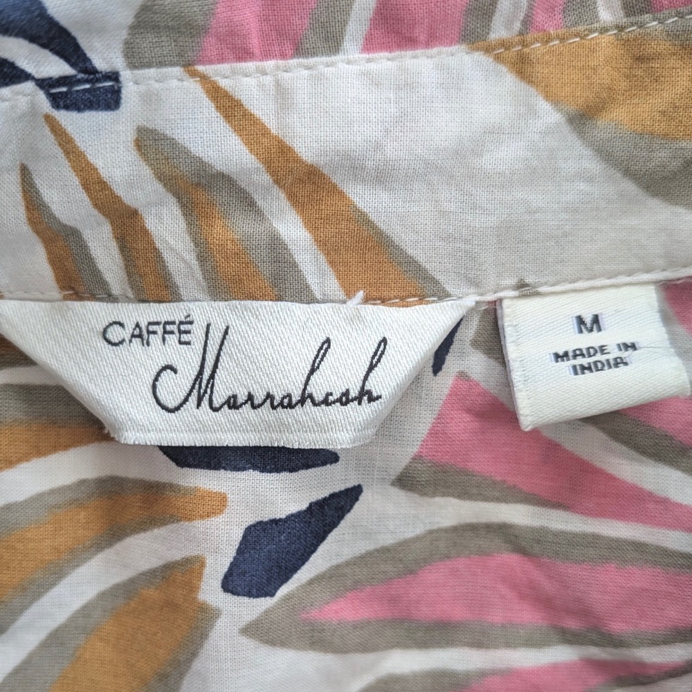 CAFFE MARRAKESH Pink Yellow Botanical Fan Print 100% Cotton Tunic Top Sz M Boho - Picture 3 of 6